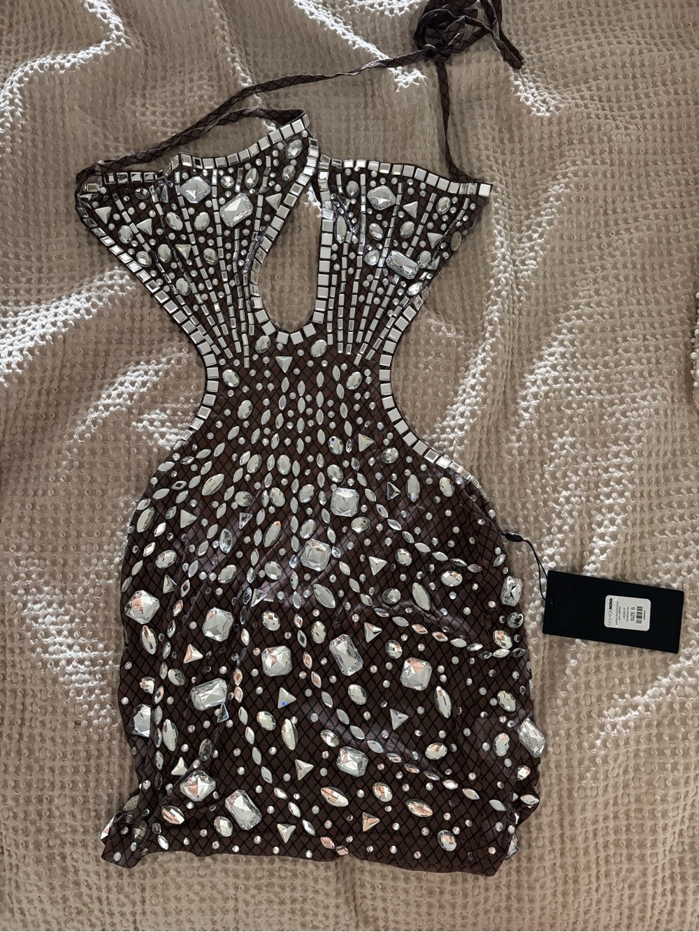 Fashion nova Luxe Maria Rhinestone Mini Dress - Nude/combo